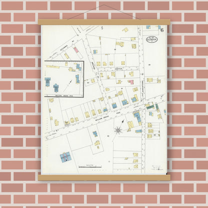 Old map wall art mockup — magnetic wood frame on brick wall — Sanborn Fire Insurance Map from Glenside, Montgomery County, Pennsylvania (1909), Sheet #0006