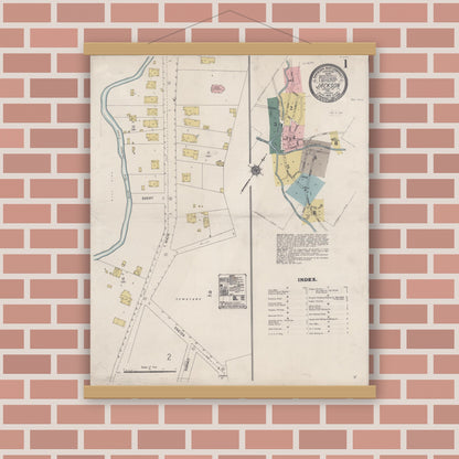 Old map wall art mockup — magnetic wood frame on brick wall — Sanborn Fire Insurance Map from Jackson, Amador County, California (1912) - Complete Map Set