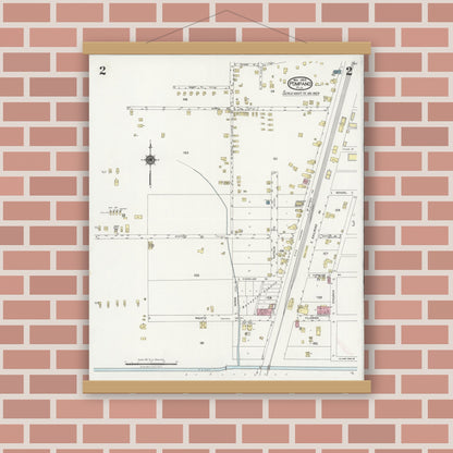 Old map wall art mockup — magnetic wood frame on brick wall — Sanborn Fire Insurance Map from Pompano, Broward County, Florida (1924), Sheet #0002