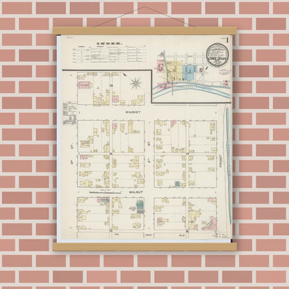 Old map wall art mockup — magnetic wood frame on brick wall — Sanborn Fire Insurance Map from Canal Dover, Tuscarawas County, Ohio (1887) - Complete Map Set