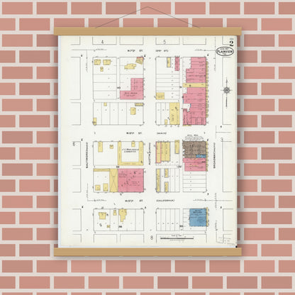 Old map wall art mockup — magnetic wood frame on brick wall — Sanborn Fire Insurance Map from Plainview, Hale County, Texas (1921), Sheet #0002