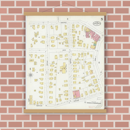 Old map wall art mockup — magnetic wood frame on brick wall — Sanborn Fire Insurance Map from Oneonta, Otsego County, New York (1898), Sheet #0005