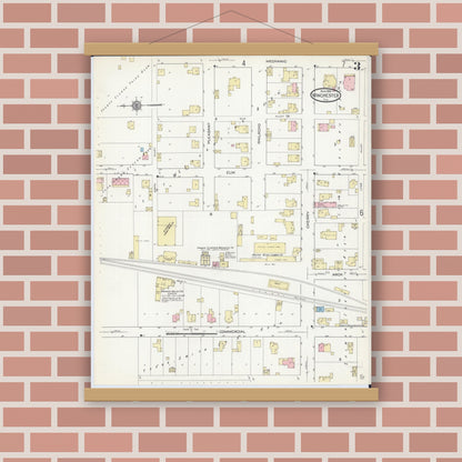 Old map wall art mockup — magnetic wood frame on brick wall — Sanborn Fire Insurance Map from Winchester, Scott County, Illinois (1914), Sheet #0003