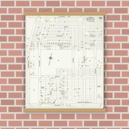 Old map wall art mockup — magnetic wood frame on brick wall — Sanborn Fire Insurance Map from Garfield, Bergen County, New Jersey (1910), Sheet #0003