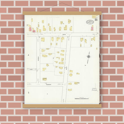 Old map wall art mockup — magnetic wood frame on brick wall — Sanborn Fire Insurance Map from Hamilton, Madison County, New York (1911), Sheet #0011