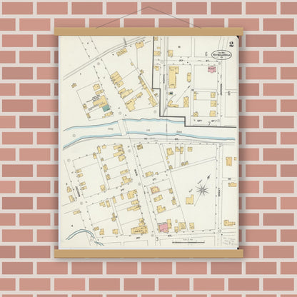 Old map wall art mockup — magnetic wood frame on brick wall — Sanborn Fire Insurance Map from Reynoldsville, Jefferson County, Pennsylvania (1901), Sheet #0002