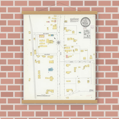 Old map wall art mockup — magnetic wood frame on brick wall — Sanborn Fire Insurance Map from Sheffield, Berkshire County, Massachusetts (1905), Sheet #0001