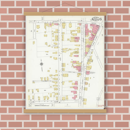 Old map wall art mockup — magnetic wood frame on brick wall — Sanborn Fire Insurance Map from Whitehall, Washington County, New York (1916), Sheet #0005