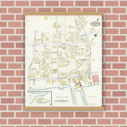 Old map wall art mockup — magnetic wood frame on brick wall — Sanborn Fire Insurance Map from Provincetown, Barnstable County, Massachusetts (1919), Sheet #0004