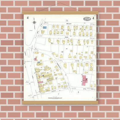 Old map wall art mockup — magnetic wood frame on brick wall — Sanborn Fire Insurance Map from Wakefield, Middlesex County, Massachusetts (1923), Sheet #0004