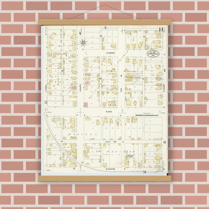Old map wall art mockup — magnetic wood frame on brick wall — Sanborn Fire Insurance Map from Circleville, Pickaway County, Ohio (1907), Sheet #0011