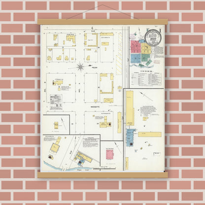 Old map wall art mockup — magnetic wood frame on brick wall — Sanborn Fire Insurance Map from Hico, Hamilton County, Texas (1903) - Complete Map Set
