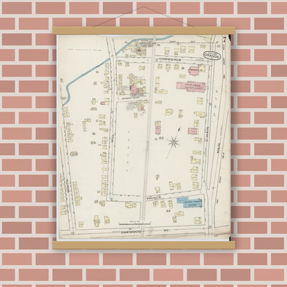 Old map wall art mockup — magnetic wood frame on brick wall — Sanborn Fire Insurance Map from Orange, Essex County, New Jersey (1885), Sheet #0007