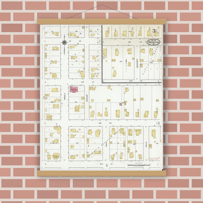 Old map wall art mockup — magnetic wood frame on brick wall — Sanborn Fire Insurance Map from Brookston, White County, Indiana (1919), Sheet #0003