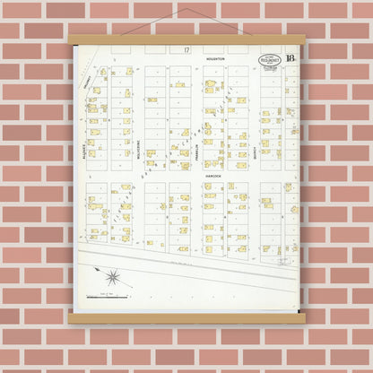 Old map wall art mockup — magnetic wood frame on brick wall — Sanborn Fire Insurance Map from Red Jacket, Houghton County, Michigan (1900), Sheet #0018