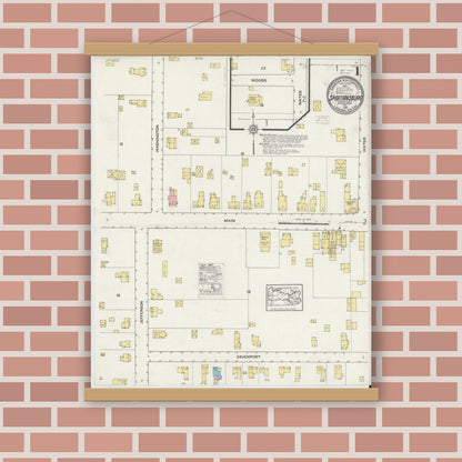 Old map wall art mockup — magnetic wood frame on brick wall — Sanborn Fire Insurance Map from Spartansburg, Crawford County, Pennsylvania (1915), Sheet #0001