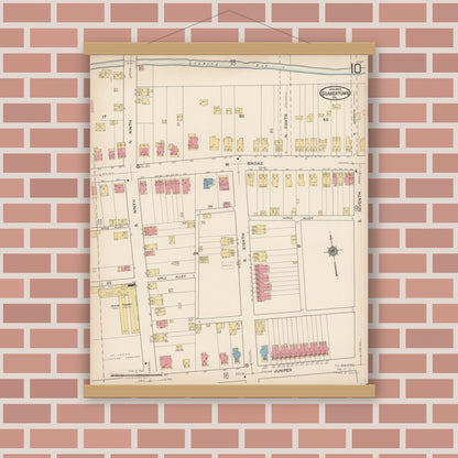Old map wall art mockup — magnetic wood frame on brick wall — Sanborn Fire Insurance Map from Quakertown, Bucks County, Pennsylvania (1922), Sheet #0010