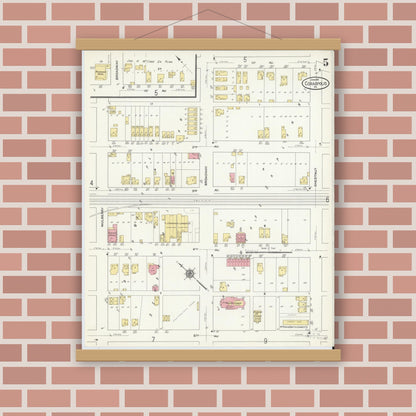 Old map wall art mockup — magnetic wood frame on brick wall — Sanborn Fire Insurance Map from Coraopolis, Allegheny County, Pennsylvania (1911), Sheet #0005