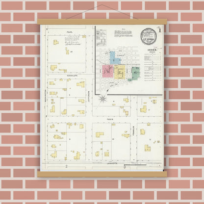 Old map wall art mockup — magnetic wood frame on brick wall — Sanborn Fire Insurance Map from La Grange, Fayette County, Texas (1896) - Complete Map Set