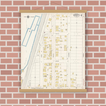 Old map wall art mockup — magnetic wood frame on brick wall — Sanborn Fire Insurance Map from Crockett, Contra Costa County, California (1913), Sheet #0004