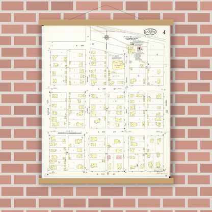 Old map wall art mockup — magnetic wood frame on brick wall — Sanborn Fire Insurance Map from Atlantic, Cass County, Iowa (1913), Sheet #0004