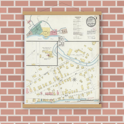 Old map wall art mockup — magnetic wood frame on brick wall — Sanborn Fire Insurance Map from Stillwater, Saratoga County, New York (1897), Sheet #0001