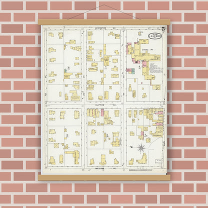 Old map wall art mockup — magnetic wood frame on brick wall — Sanborn Fire Insurance Map from Lakewood, Ocean County, New Jersey (1895), Sheet #0005