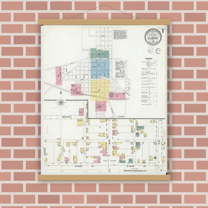 Old map wall art mockup — magnetic wood frame on brick wall — Sanborn Fire Insurance Map from Columbiana, Columbiana County, Ohio (1901) - Complete Map Set