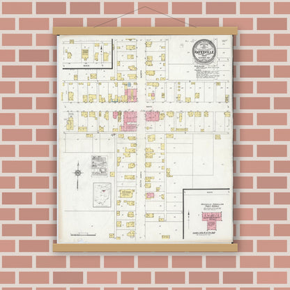 Old map wall art mockup — magnetic wood frame on brick wall — Sanborn Fire Insurance Map from Hayesville, Ashland County, Ohio (1929), Sheet #0001