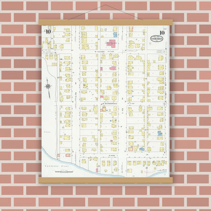 Old map wall art mockup — magnetic wood frame on brick wall — Sanborn Fire Insurance Map from Kankakee, Kankakee County, Illinois (1930), Sheet #0010