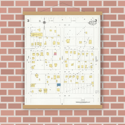 Old map wall art mockup — magnetic wood frame on brick wall — Sanborn Fire Insurance Map from Maryville, Nodaway County, Missouri (1925), Sheet #0003