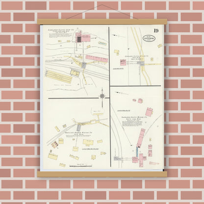 Old map wall art mockup — magnetic wood frame on brick wall — Sanborn Fire Insurance Map from Ishpeming, Marquette County, Michigan (1911), Sheet #0019