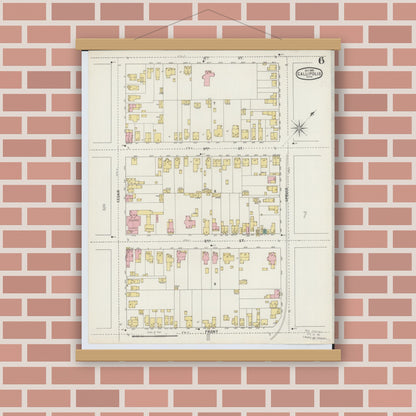 Old map wall art mockup — magnetic wood frame on brick wall — Sanborn Fire Insurance Map from Gallipolis, Gallia County, Ohio (1895), Sheet #0006