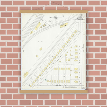 Old map wall art mockup — magnetic wood frame on brick wall — Sanborn Fire Insurance Map from Whiting, Lake County, Indiana (1901), Sheet #0002