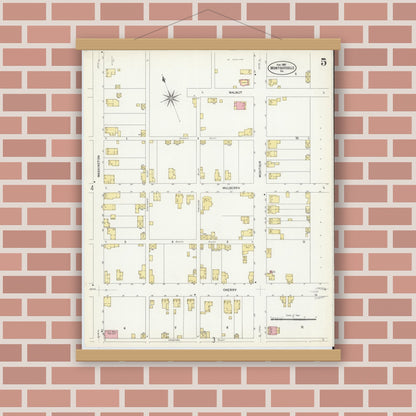 Old map wall art mockup — magnetic wood frame on brick wall — Sanborn Fire Insurance Map from Montoursville, Lycoming County, Pennsylvania (1907), Sheet #0005
