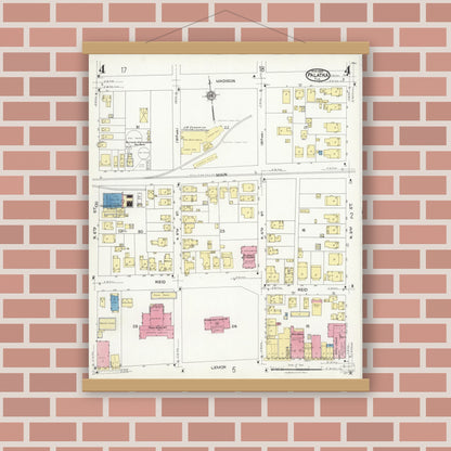 Old map wall art mockup — magnetic wood frame on brick wall — Sanborn Fire Insurance Map from Palatka, Putnam County, Florida (1924), Sheet #0004
