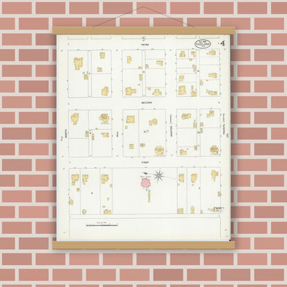 Old map wall art mockup — magnetic wood frame on brick wall — Sanborn Fire Insurance Map from Garland, Dallas County, Texas (1906), Sheet #0004