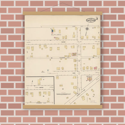 Old map wall art mockup — magnetic wood frame on brick wall — Sanborn Fire Insurance Map from Conneaut Lake Borough, Crawford County, Pennsylvania (1922), Sheet #0003