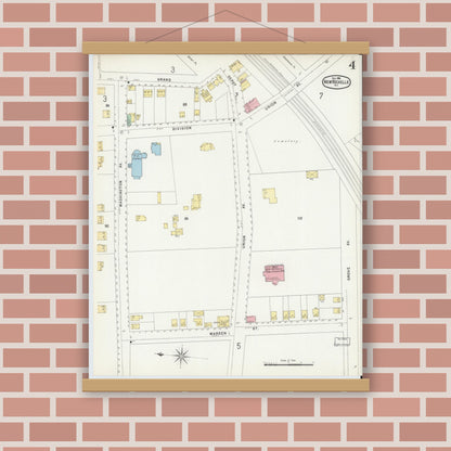 Old map wall art mockup — magnetic wood frame on brick wall — Sanborn Fire Insurance Map from New Rochelle, Westchester County, New York (1896), Sheet #0004