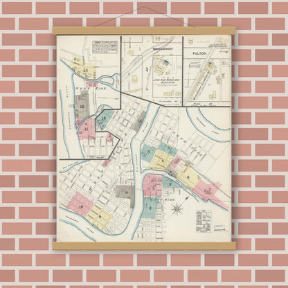 Old map wall art mockup — magnetic wood frame on brick wall — Sanborn Fire Insurance Map from Eau Claire, Eau Claire County, Wisconsin (1883) - Complete Map Set