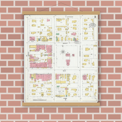 Old map wall art mockup — magnetic wood frame on brick wall — Sanborn Fire Insurance Map from Havana, Mason County, Illinois (1899), Sheet #0003