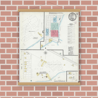 Old map wall art mockup — magnetic wood frame on brick wall — Sanborn Fire Insurance Map from Bemidji, Beltrami County, Minnesota (1900) - Complete Map Set