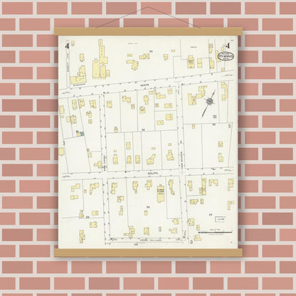 Old map wall art mockup — magnetic wood frame on brick wall — Sanborn Fire Insurance Map from Hyannis, Barnstable County, Massachusetts (1924), Sheet #0004