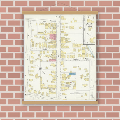 Old map wall art mockup — magnetic wood frame on brick wall — Sanborn Fire Insurance Map from Delhi, Delaware County, New York (1911), Sheet #0004