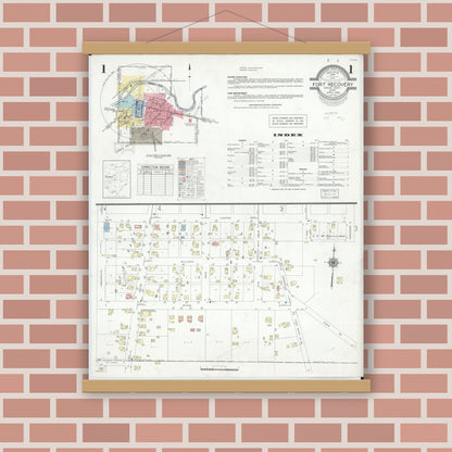 Old map wall art mockup — magnetic wood frame on brick wall — Sanborn Fire Insurance Map from Fort Recovery, Mercer County, Ohio (1946) - Complete Map Set
