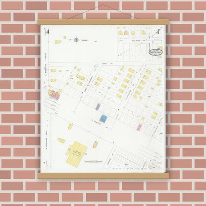 Old map wall art mockup — magnetic wood frame on brick wall — Sanborn Fire Insurance Map from East Detroit, Macomb County, Michigan (1931), Sheet #0004