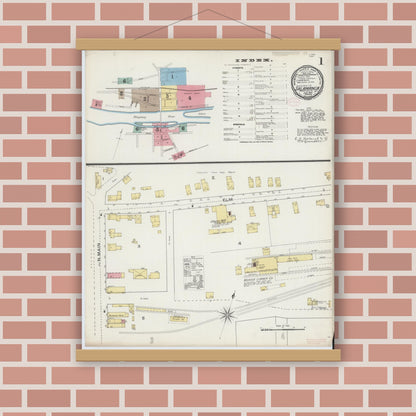 Old map wall art mockup — magnetic wood frame on brick wall — Sanborn Fire Insurance Map from Salamanca, Cattaraugus County, New York (1893) - Complete Map Set