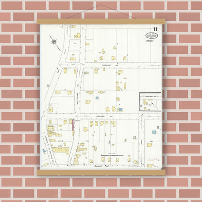 Old map wall art mockup — magnetic wood frame on brick wall — Sanborn Fire Insurance Map from Tuckahoe, Westchester County, New York (1911), Sheet #0011