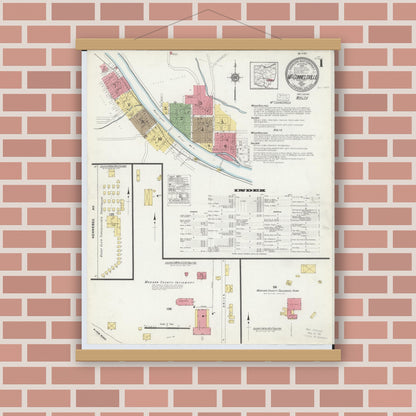 Old map wall art mockup — magnetic wood frame on brick wall — Sanborn Fire Insurance Map from McConnelsville, Morgan County, Ohio (1917) - Complete Map Set