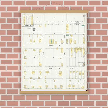 Old map wall art mockup — magnetic wood frame on brick wall — Sanborn Fire Insurance Map from Hamlin, Jones County, Texas (1908), Sheet #0003
